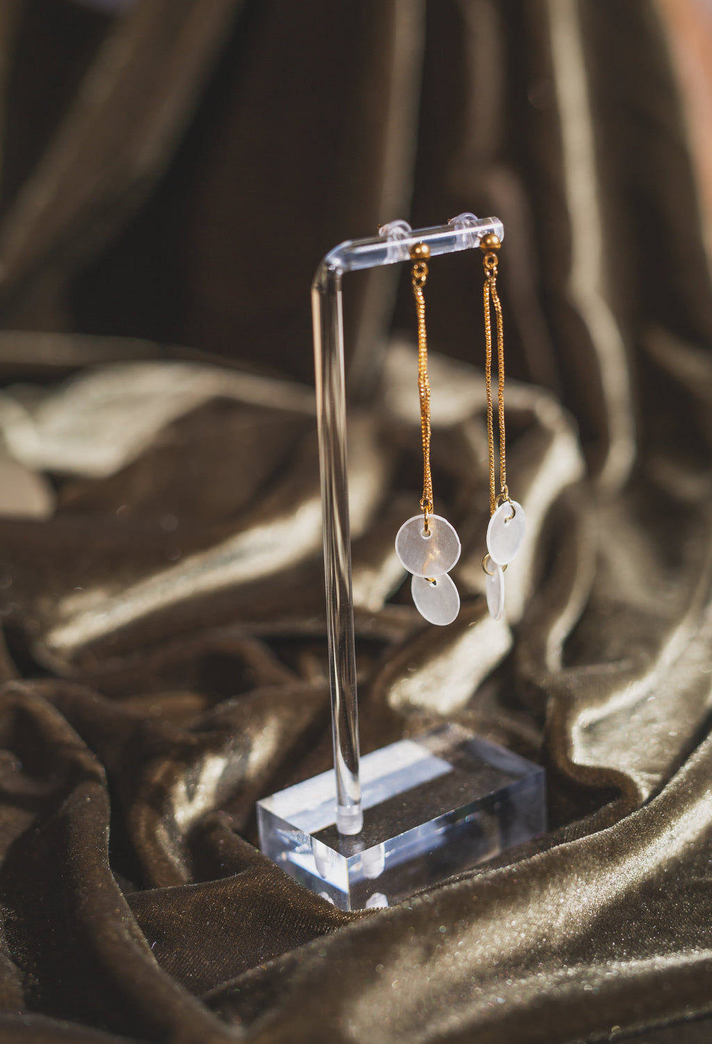 Dainty Double Capiz Shell Chain Drop Earrings